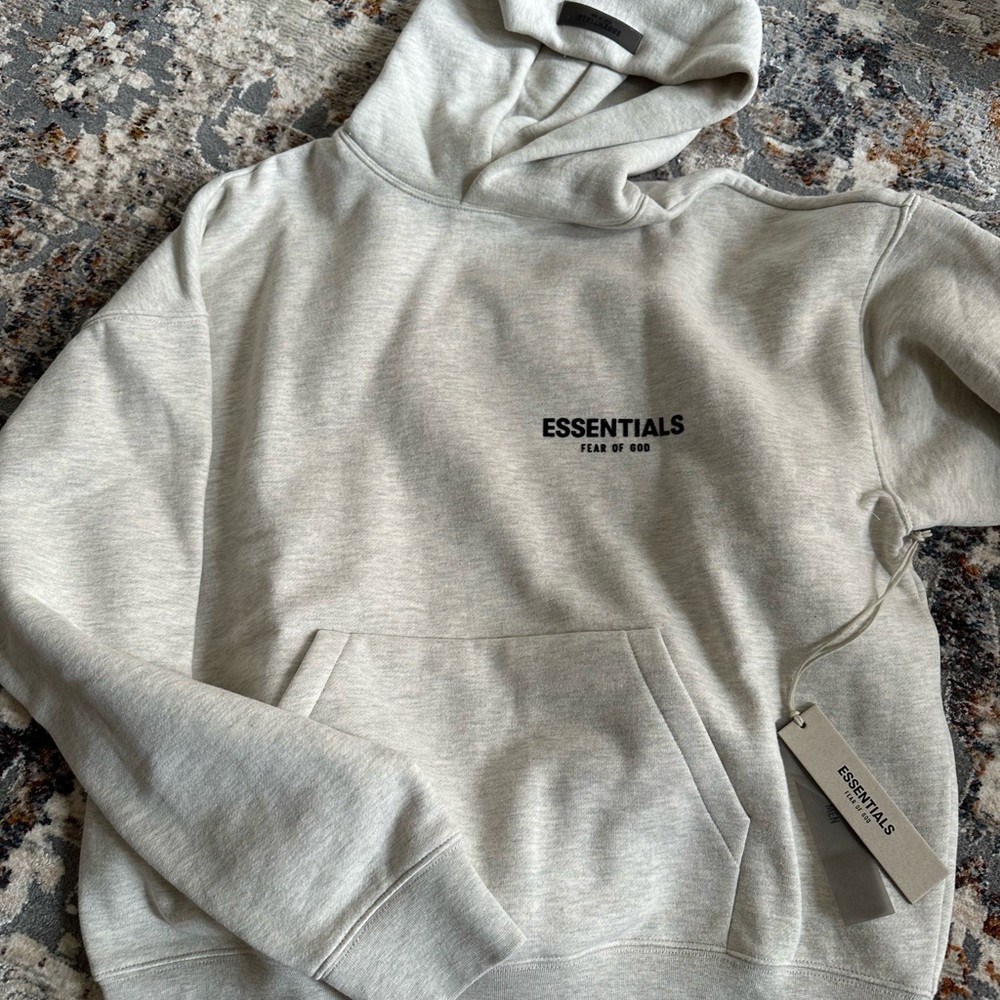 Essentials Oatmeal Flocked Hoodie